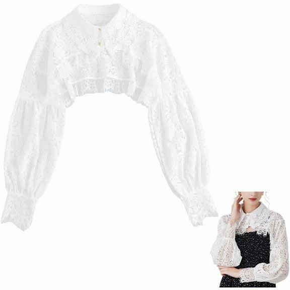 White Lace Shawl With Sleeves Bridal Detachable Floral Laces Trimming Collar Vintage Soft Sheer Fabric Polyester Hollow Shawls for Women Wedding Party Daily Clothing Accessories Decoration