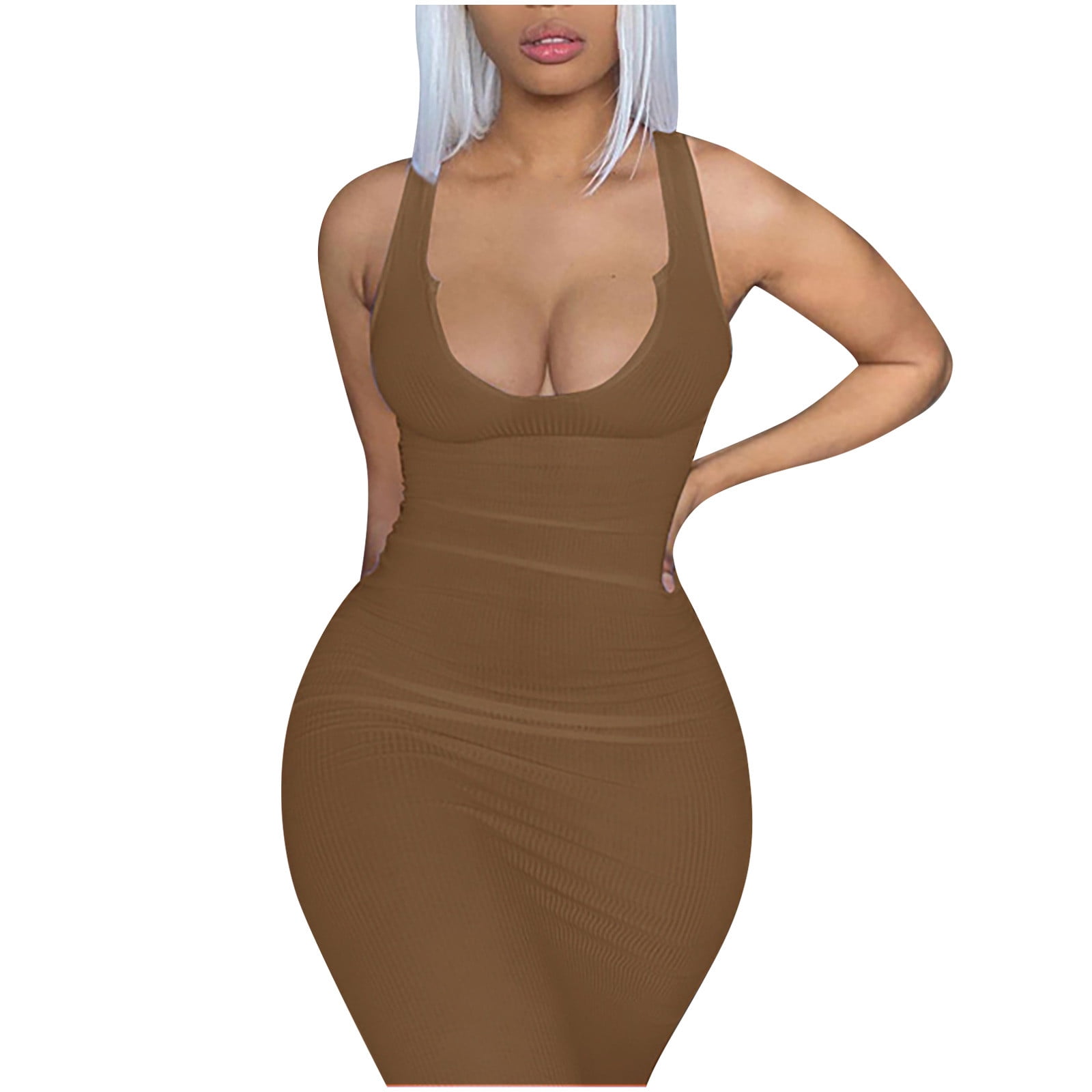 Women Brown Dress Sleeveless Dress 