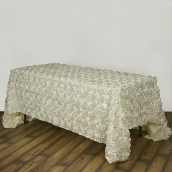 BalsaCircle Raised 90" x 156" Satin Rectangle Tablecloth Rosette Floral Dinner Kitchen Ivory