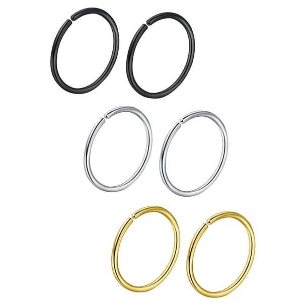 6 PCS no perforados de acero inoxidable de clip en el cierre de anillo redondo de 8 mm aro labios anillo de oreja no perforación remolino septum anillo de la nariz