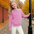 thumbnail image 7 of Cotton Sweatshirts for Girls Crewneck Plain Pullover with Pockets Side Split Hem Casual Long Sleeve Fall Tops (13 Years, Pink), 7 of 7