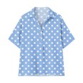 thumbnail image 4 of Favoffer Women's Trendy Tee Turtleneck Short Sleeve Polka Dot Printed Button Snap V Neck Daily Office Streetwear Fashion Casual Blouse, 4 of 7