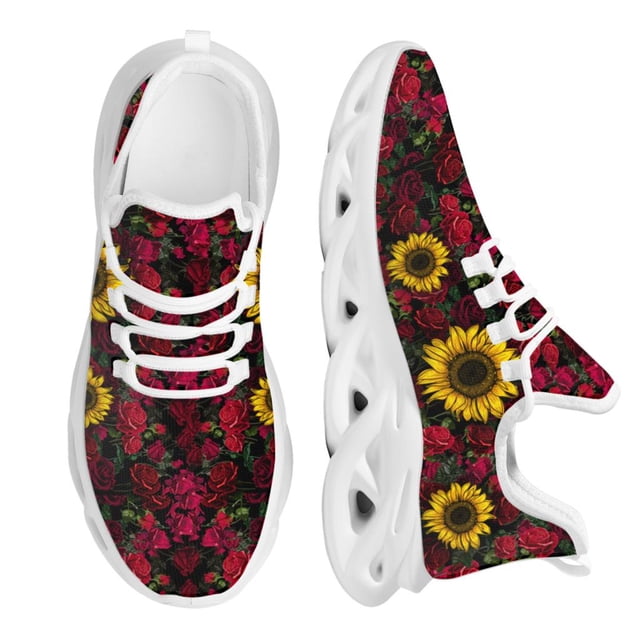 Zapatos clásicos de mujer con diseño de girasol y rosa roja, zapatillas de punto, talla grande 45 46, calzado cómodo y transpirable.