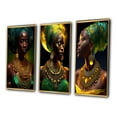 thumbnail image 3 of Designart "African Queen in Emerald Moonlight II" Contemporary Glam Framed Wall Art Set Of 3 - Green Woman African American Frame Canvas Set For Living Room Decor, 3 of 6