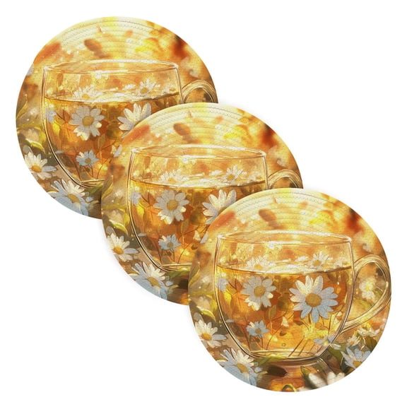 BZSMCE Mats for Pots,Pans Place Chamomile Tea with Flowers Simple Style Pattern Pot Mats