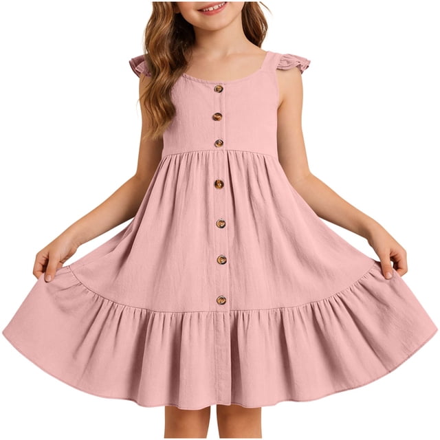 Vestido de Fiesta de Niña Bebé Color Sólido Plisado Casual con Botón Camisola Y Vestido de Princesa de Manga Larga Niñas de Moda Princesa Vestir