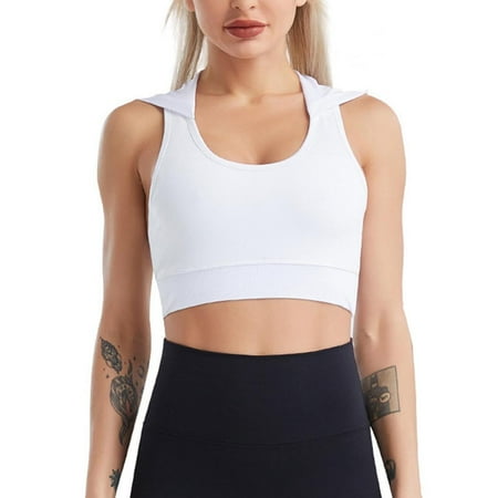 Weikingp Sports Bra Women Tank Tops Women s Hooded Yoga Suit Elastic Tight Quick Drying Mesh Breathable Fitness Top Sweat Training Running Sports Vest Workout Tops For Women White 2XL Clearance