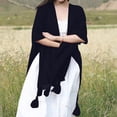 thumbnail image 5 of Fgnfyis Shawl Wraps for Women Winter Knitted Cardigan Casual Poncho Cape Open Front Sweater with Tassels Black, 5 of 7