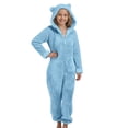 thumbnail image 2 of CCRFTGI Boys Girls Pajamas Onesies Hooded Long Sleeve Zip Up Jumpsuits Soft Warm Homewear With Pockets Sky Blue 5-14Years, 2 of 6