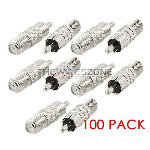 Coaxial Audio/Video F-Type Female to RCA Male RF Plug Adapter Connector (100/pk)