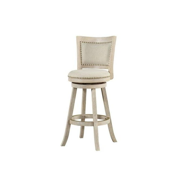 Benjara BM239739 43.5 x 18 x 21.5 in. Curved Back Wooden Swivel Bar Stool with Nailhead Trim, Gray