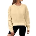 thumbnail image 1 of VBARHMQRT Plain Hoodies Winter Women's Round Neck Short Solid Color Hoodie, 1 of 5