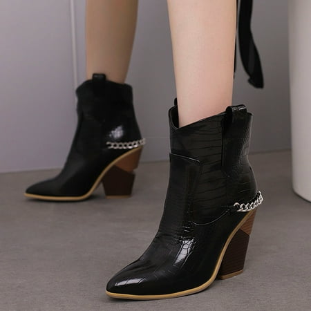 

YOUSNH Cowboy Boots for Women Western Boot Pointed Toe Shoes Low Heel Short Ankle Booties Womens Boots Black 6.5