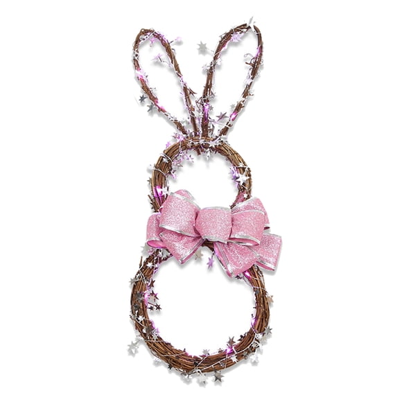 Luces LED de colores, círculo de ratán, corona de conejito de Pascua, colgante decorativo para puerta DIY