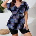 thumbnail image 4 of Fewfanhot Plus Size Women's Floral Print V-Neck Swimsuit Top, Short Sleeve Tankini Dress with Ruffle Hem, Tummy Control Bathing Swimsuit Crop Top,L-4XL, 4 of 9