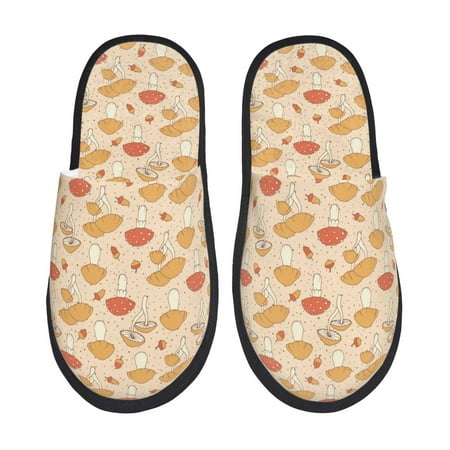 Balery Autumn Mushrooms Slient Indoor Furry Fleece Comfort House Shoes Soft Non-Slip Home Shoes Cotton slippers House Slippers-- Large