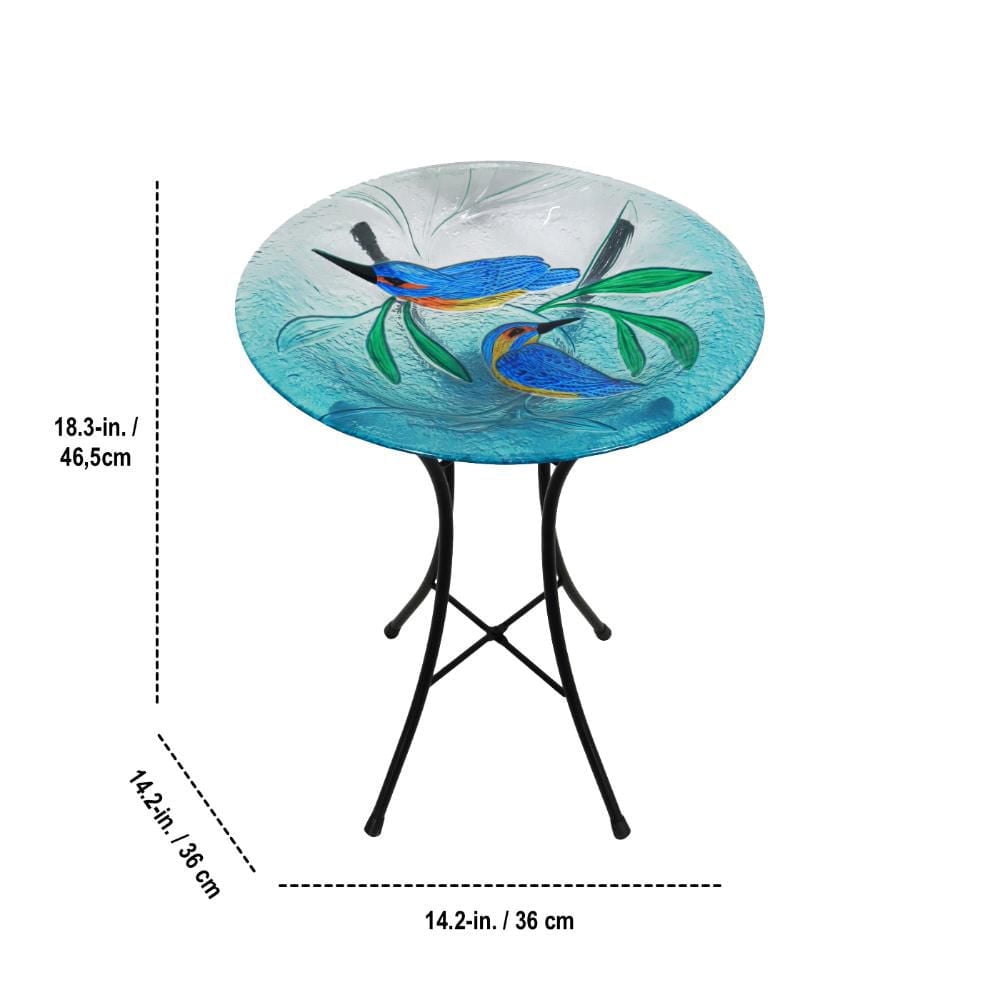 Angelo Décor 18.3-inch tall Hummingbird Harmony Glass Birdbath with Metal Stand and Solar Light
