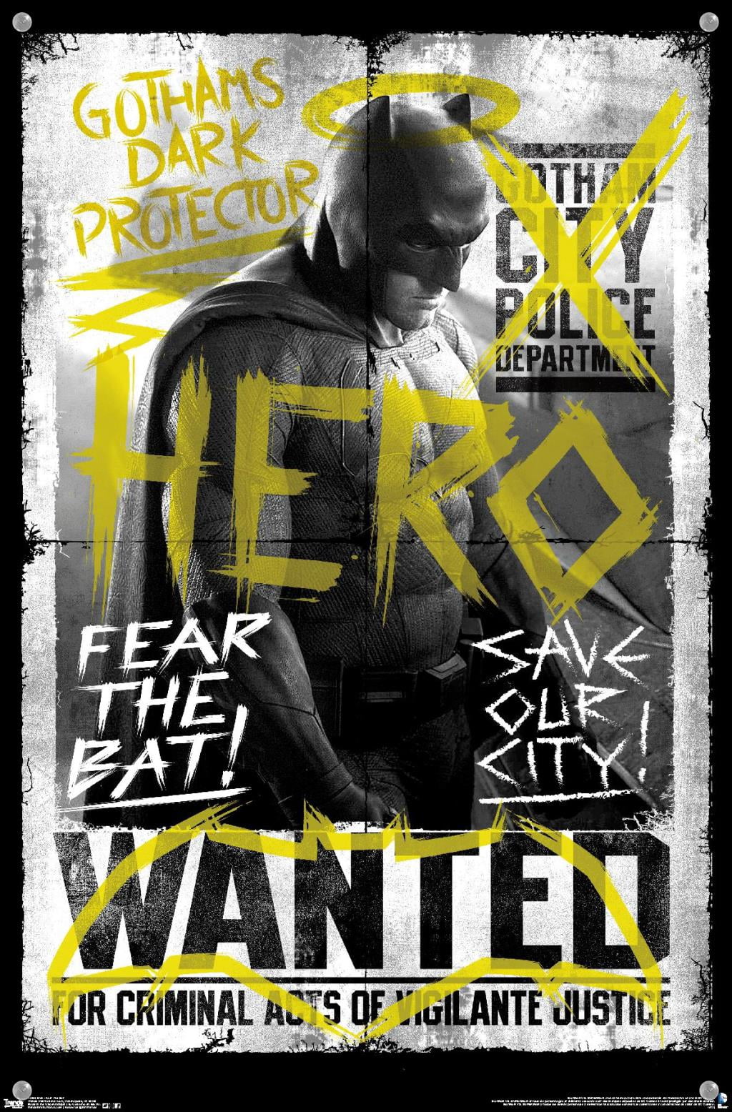 DC Comics Movie - Batman v Superman - Fear the Bat Wall Poster with Push Pins, 14.725" x 22.375"