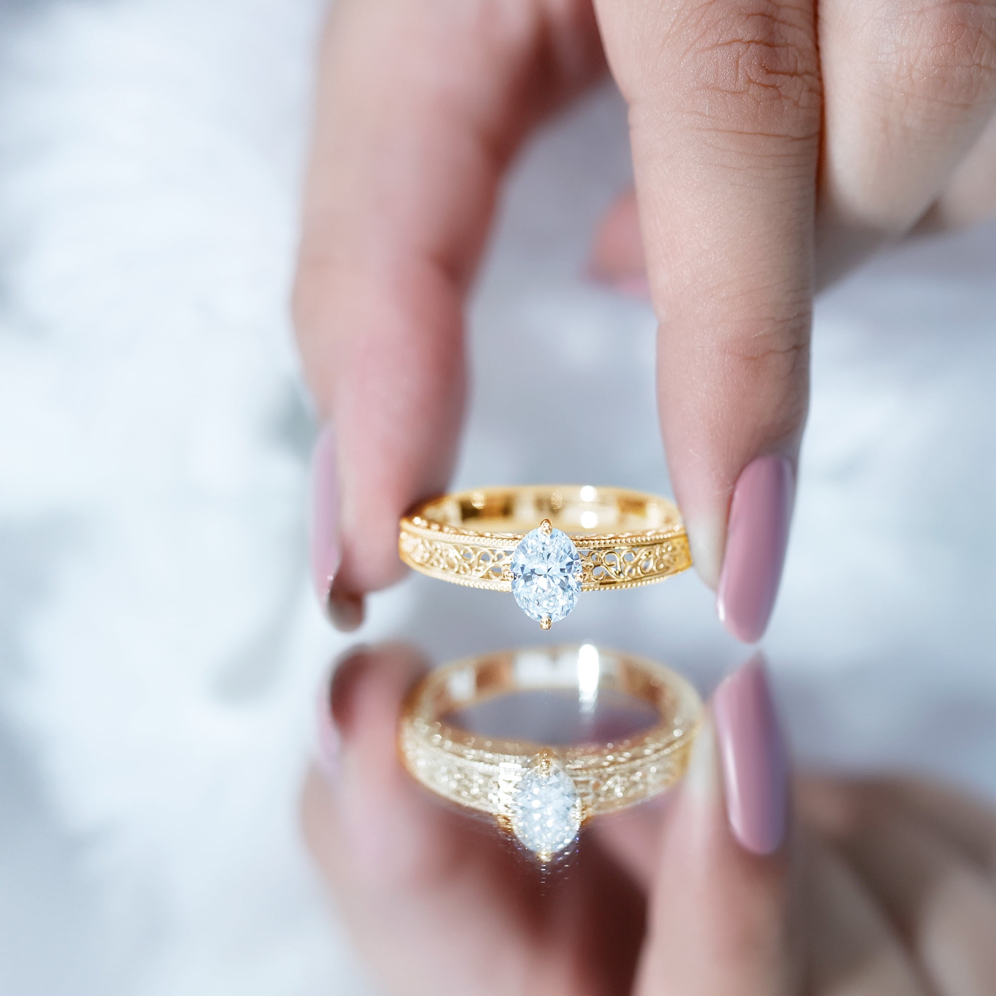 Rosec Jewels Vintage Inspired Lab Diamond Oval Engagement Ring - 1 Carat - Ready To Gift for Women, 10K Yellow Gold, US 9.00