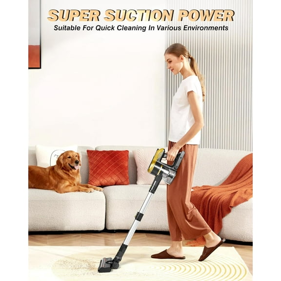 Cordless Vacuum Cleaner, 250W 45KPA 55 Mins Vacuum Cleaners for Home, Anti-Tangle Wireless Vacuum, Stick Vacuum with Wall Mount Charging, Rechargeable, for Pet Hair/Hard Floor/Carpet