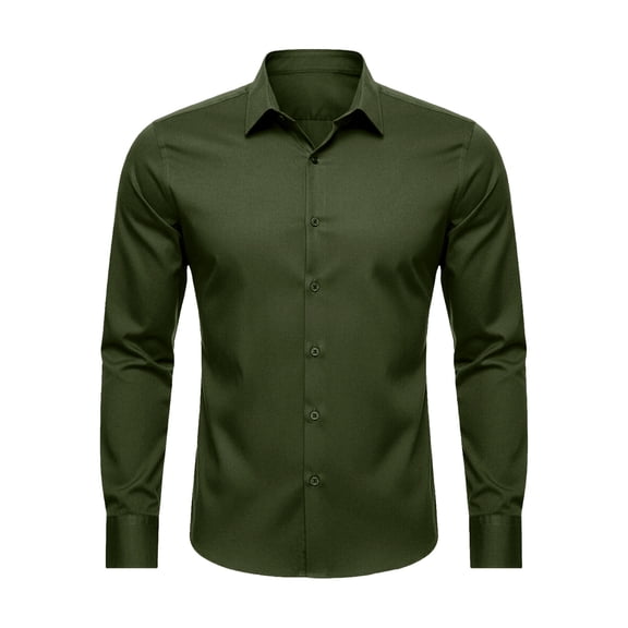IWRICH Men's Dress Shirts Solid Long Sleeve Stretch Wrinkle-Free Formal Shirt Business Casual Button down Shirts Army Green XL