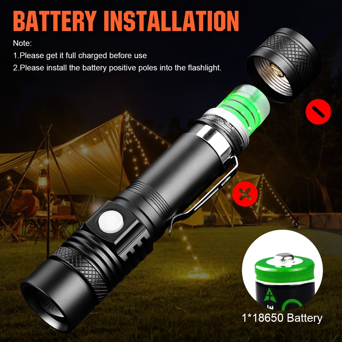 2Pack LED Flashlight Rechargeable Flashlights 2000 Lumens Super Bright Pocket-Sized Torch with Clip&Battery for Hiking Camping