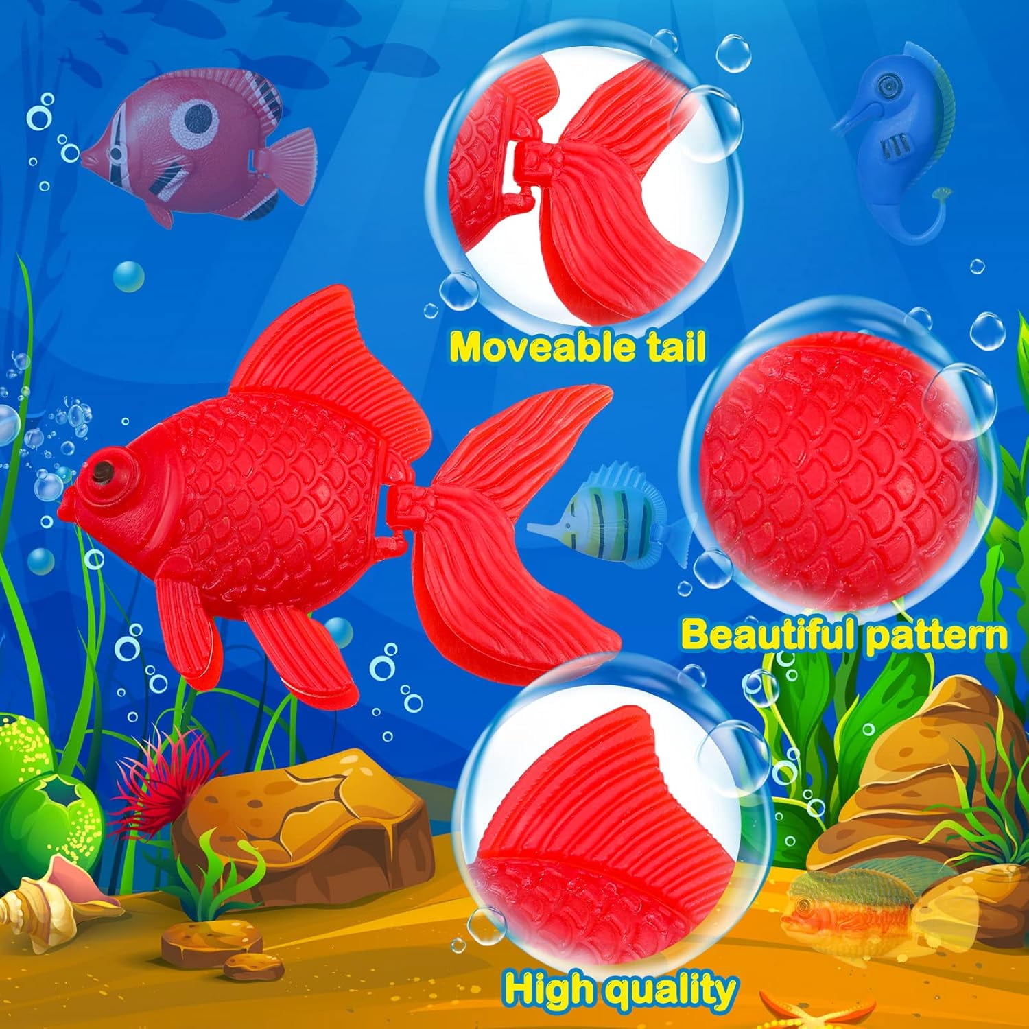 Artificial Fishes Floating Decorations for Aquarium Tank Colourful Plastic Tropical Fish Seahorse for Bubble Lamp Aquarium