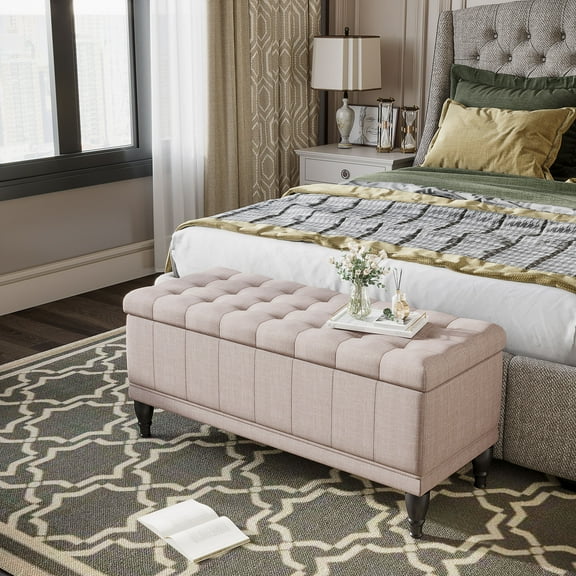 HOMCOM Fabric Storage Ottoman Shoe Bench Tufted Stool Lift Top Home Furniture