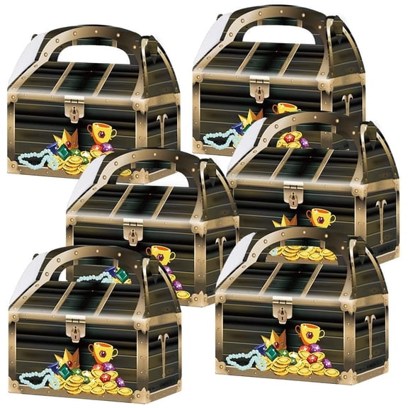 ArtCreativity Treasure Chest Treat Boxes 12-pack – Pirate-Themed Cardboard Favor Boxes with Handles for Kids Ages 3  Birthday Parties & Candy