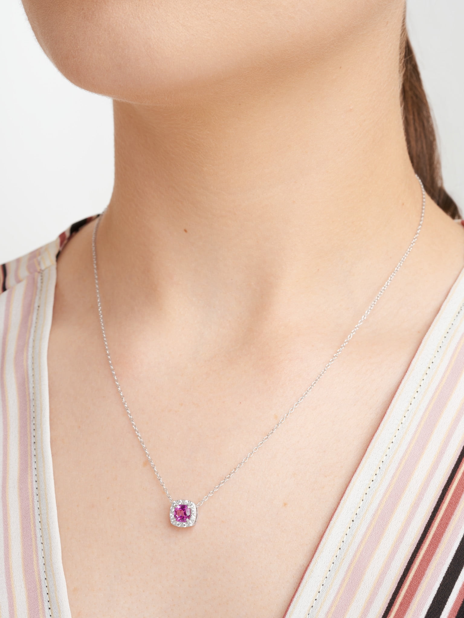 Forever Facets Created Pink Sapphire and CZ Necklace in Sterling Silver, Adult Female