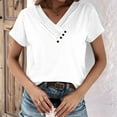 thumbnail image 6 of Dyfzdhu T Shirts for Women Casual V Neck Short Sleeve T Shirt Pleated Solid Color Button Top White, 6 of 8