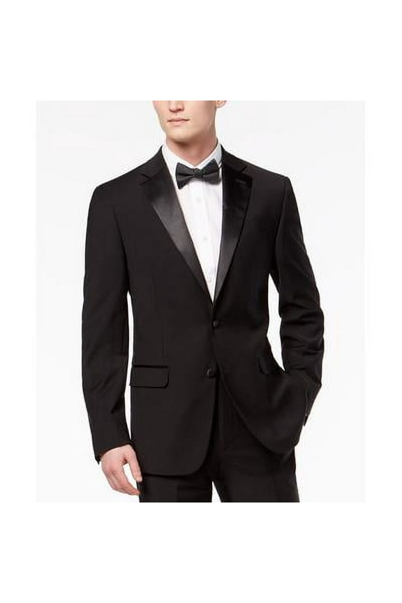 Mens Slim fit Tuxedo Jacket Blazer 38 R Black Solid Stretch Wool