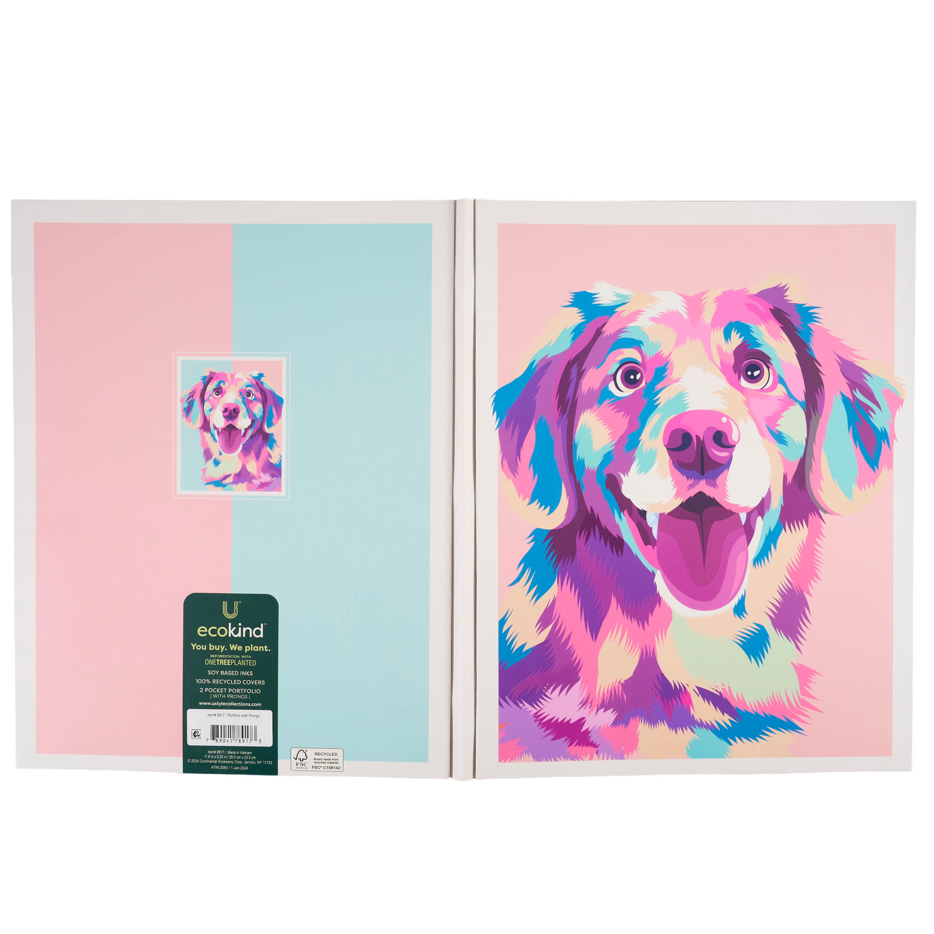 Ecokind by U Style Pastel Dog Two-Pocket Folder with Prongs, 11.6" x 9.25"