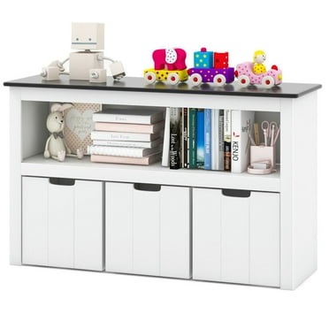 Topcobe Kids Toy Storage Organizer with Blackboard Top-3-Drawer, Kids Bookshelf, White