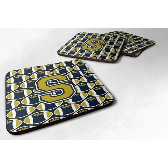 Carolines Treasures CJ1074-SFC Letter S Football Blue and Gold Foam Coaster Set of 4 3 1/2 x 3 1/2 multicolor