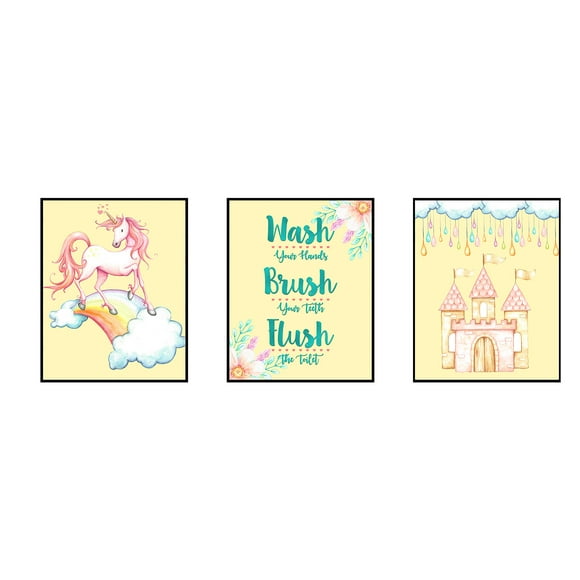 Silly Goose Gifts Beautiful Watercolor Unicorn Bathroom Wall Art Set of Three