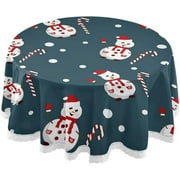 SKYSONIC Christmas Snowman Round Tablecloth 60 Inch Waterproof Stain and Wrinkle Resistant Washable Decorative Table Covers for Kitchen Dining Tabletop Party Outdoor Picnic