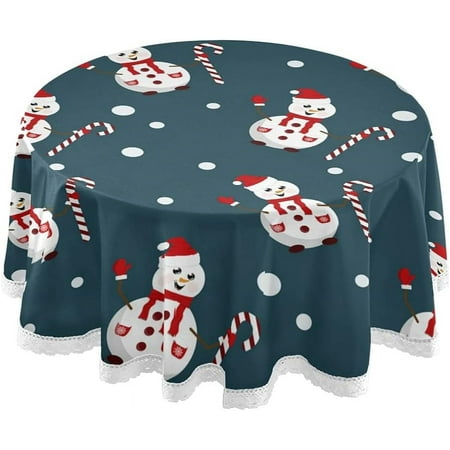 SKYSONIC Christmas Snowman Round Tablecloth 60 Inch Waterproof Stain and Wrinkle Resistant Washable Decorative Table Covers for Kitchen Dining Tabletop Party Outdoor Picnic
