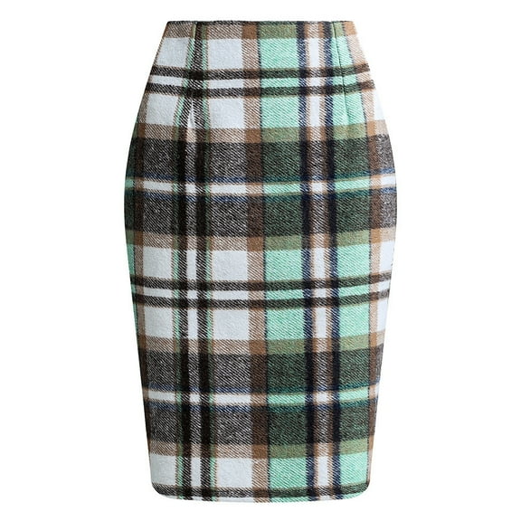 Wowcloth Autumn and Winter High Waisted Slit Bodycon Knee Length Midi Skirt,Women's Pencil Skirt Plaid Skirt