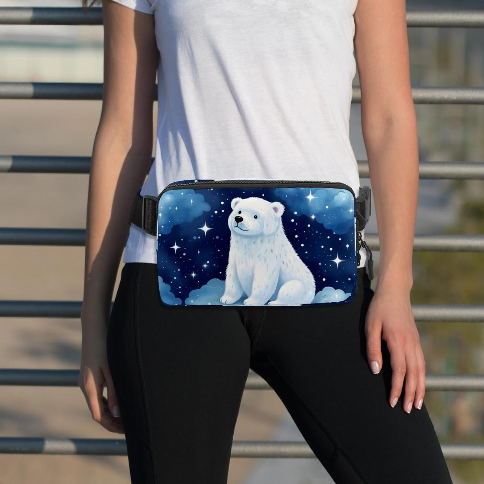 Starry sky polar bear Adjustable Lightweight Waist Bag with Extension Strap - Unisex Crossbody Bag Running Belt