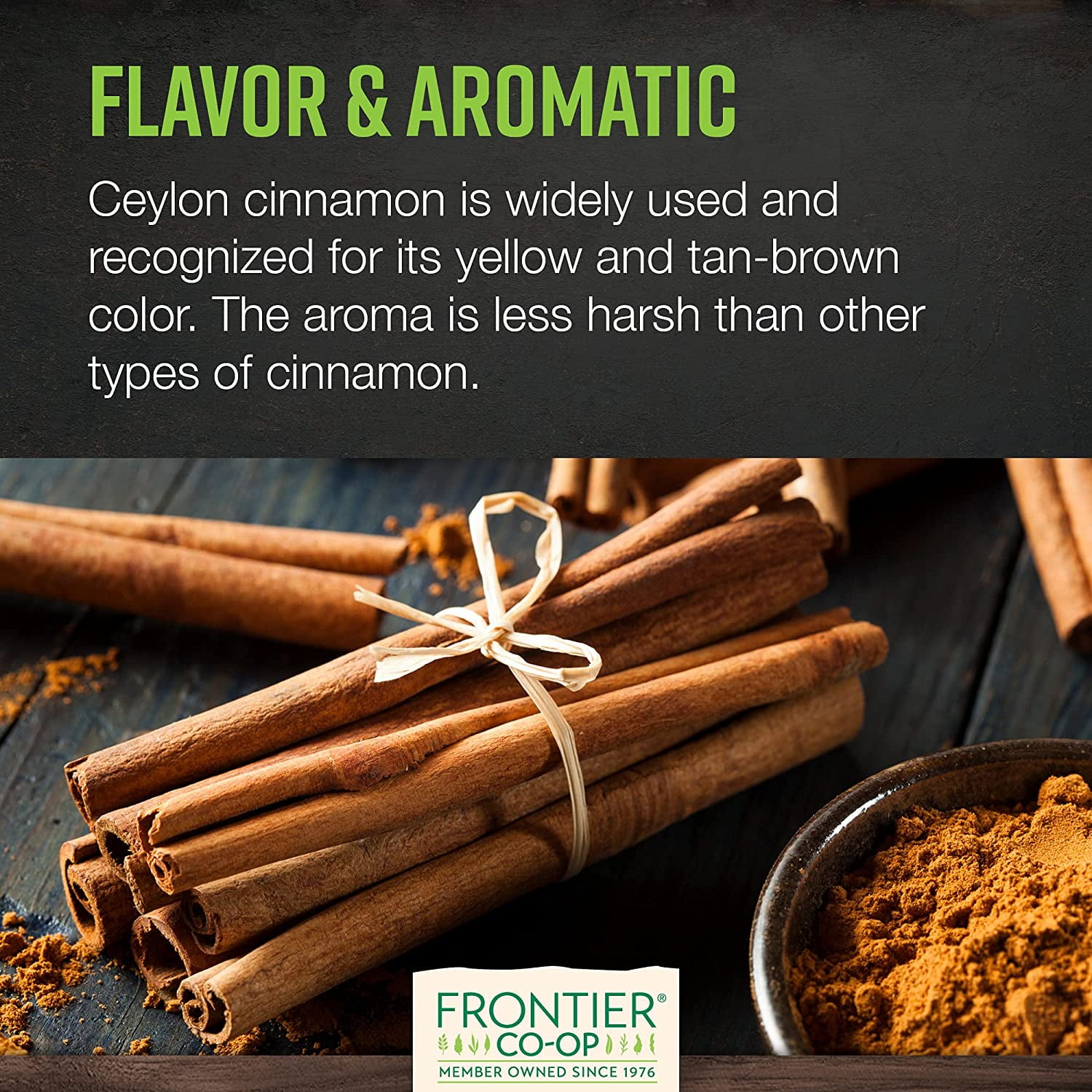 Frontier Co-op Certified Organic Ceylon Cinnamon Sticks, 3", 16 oz. Bag
