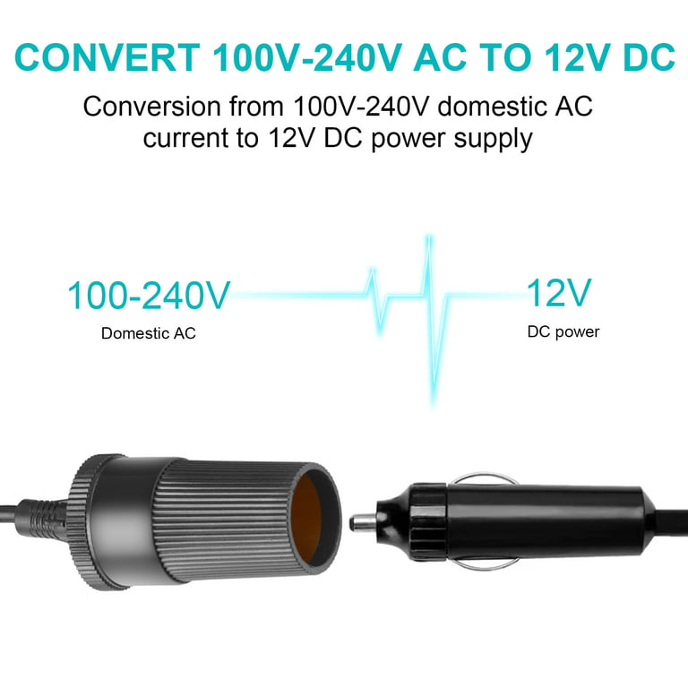 Outlet AC to DC Converter, 12V 10A Power Supply 120W Cigarette Lighter  Adapter to Wall Plug, 120V to 12 Volt DC Car Socket Transformer for Car  Travel