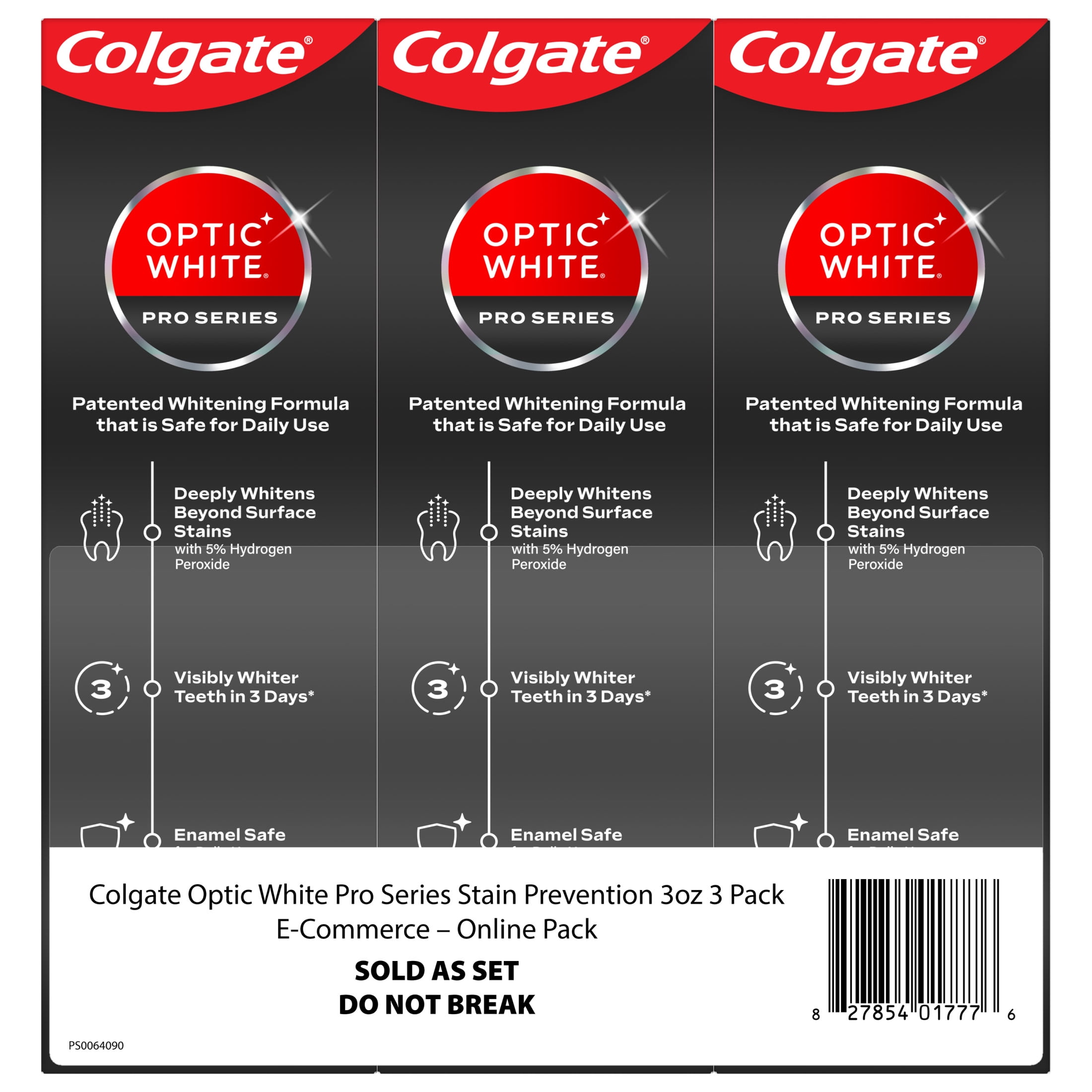 Colgate Optic White Pro Series Stain Prevention Hydrogen Peroxide Toothpaste, 3 Pack, 3.0 oz