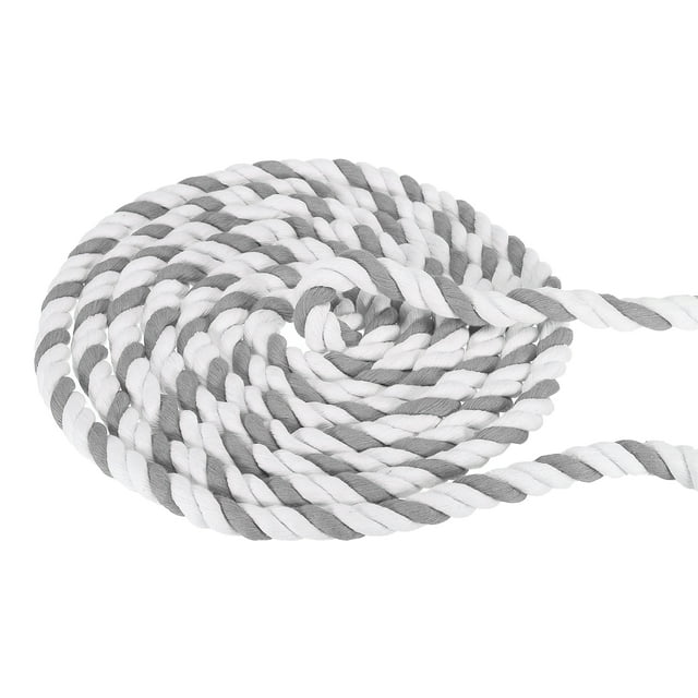 Unique Bargains 1/2Inch x 25Feet Natural Twisted Cotton Rope 3 Strand Tug of War Rope with Sealing Tape Grey White