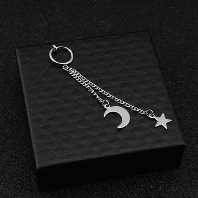 Double Chain Stud - GOT7 Kim YuGyeom Hip Hop Long Double Chain Star Moon Tassel Stud earring/Earring/Ear clip