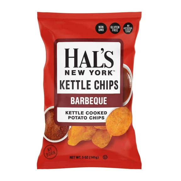 Hal's NY Kettle Cooked Potato Chips, BBQ, 5 oz Bags (Pack of 12)