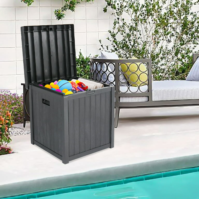 Seizeen Small Deck Box, 51 Gallon Outdoor Storage Box for Patio Pool Garden Porch, Outdoor Storage Cabinet Bench Load 440lbs, Waterproof for Tools