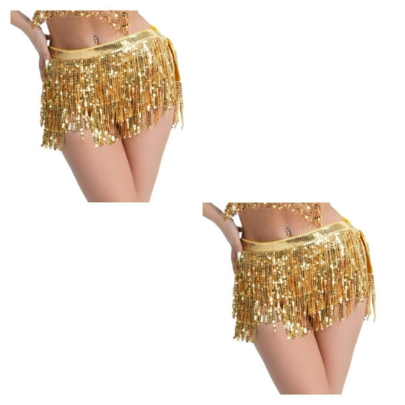 Minnieouse de danza del vientre de lentejuelas para mujer, de gasa para fiesta de chicas, práctica puesta en escena, baile por encima Oro 2piezas