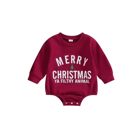 

Co.MMehjri Toddler Baby Christmas Sweatshirt Romper 0-18M Letter Print Long Sleeve Jumpsuit for Newborn Infant Cute Clothes