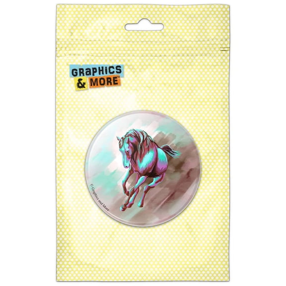 Horse Running Painting Aqua Pink Pinback Button Pin Badge